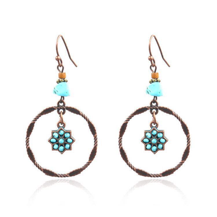 Wholesale Bohemian Plum Flower Turquoise Earrings